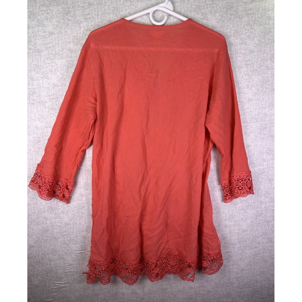 Isaac Mizrahi Womens Tunic Cover Up Size M Lace 3/4 Sleeve Cruise Summer Coral - Picture 3 of 5
